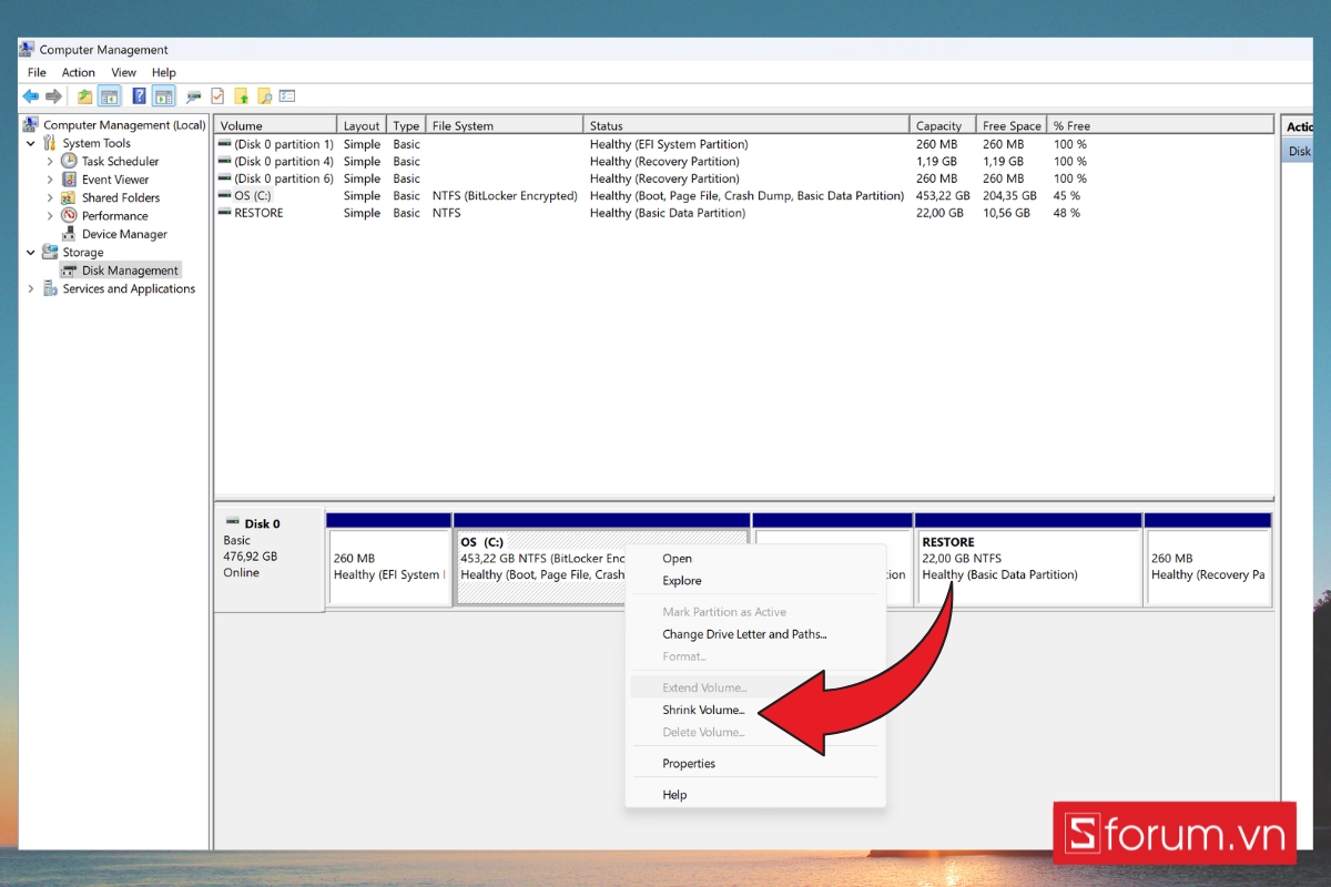 Cách chia ổ cứng trên Win 11 bằng cách Disk Management - bước 3
