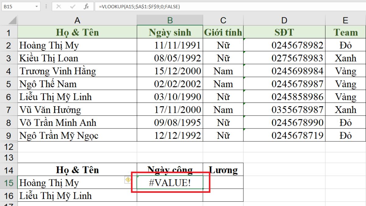 Lỗi công thức khi tham chiếu đến ô gộp