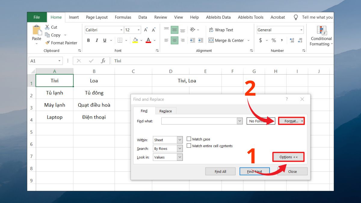 Cách tìm các ô đã gộp trong Excel 1