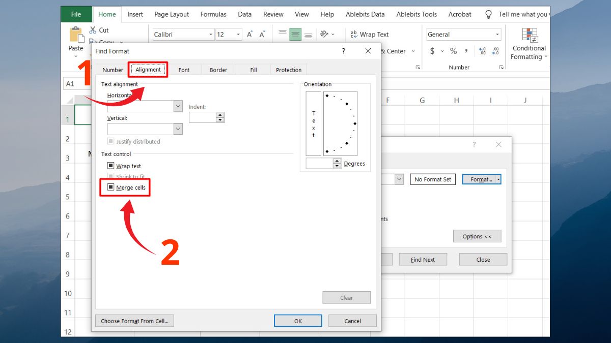Cách tìm các ô đã gộp trong Excel 2
