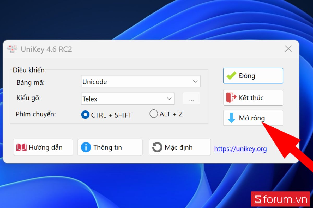 Kiểm tra giao diện và cấu hình trong Unikey cài đặt bước 1