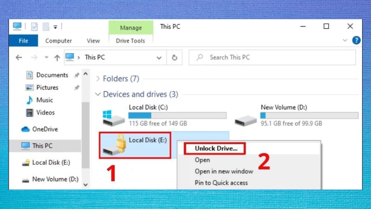 Cách mở khóa BitLocker Win 11 bằng File Explorer - bước 2