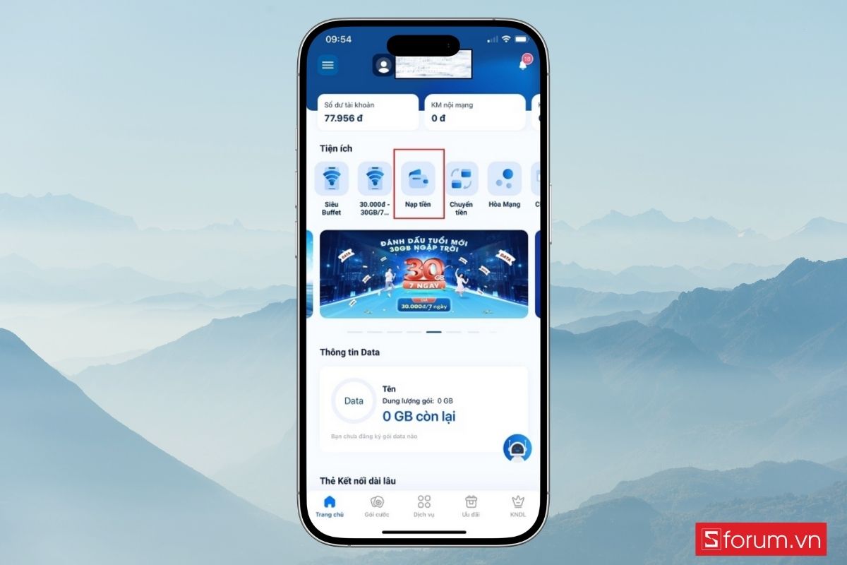 Vào mục Nạp tiền