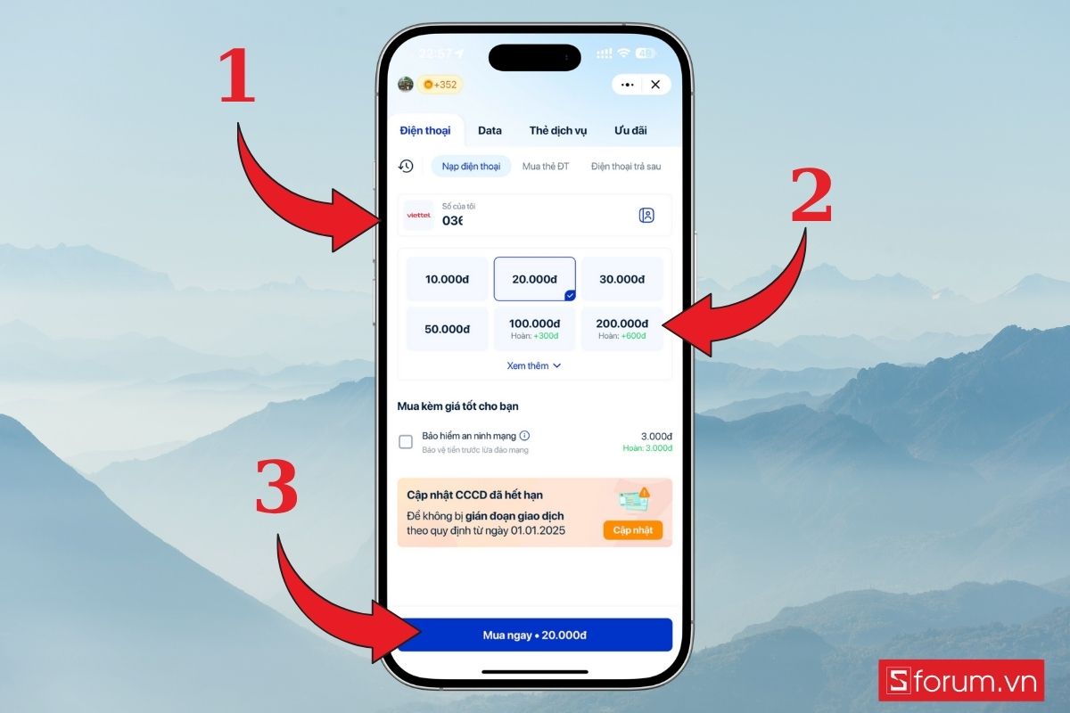 Nhấn vào mục Mua ngay