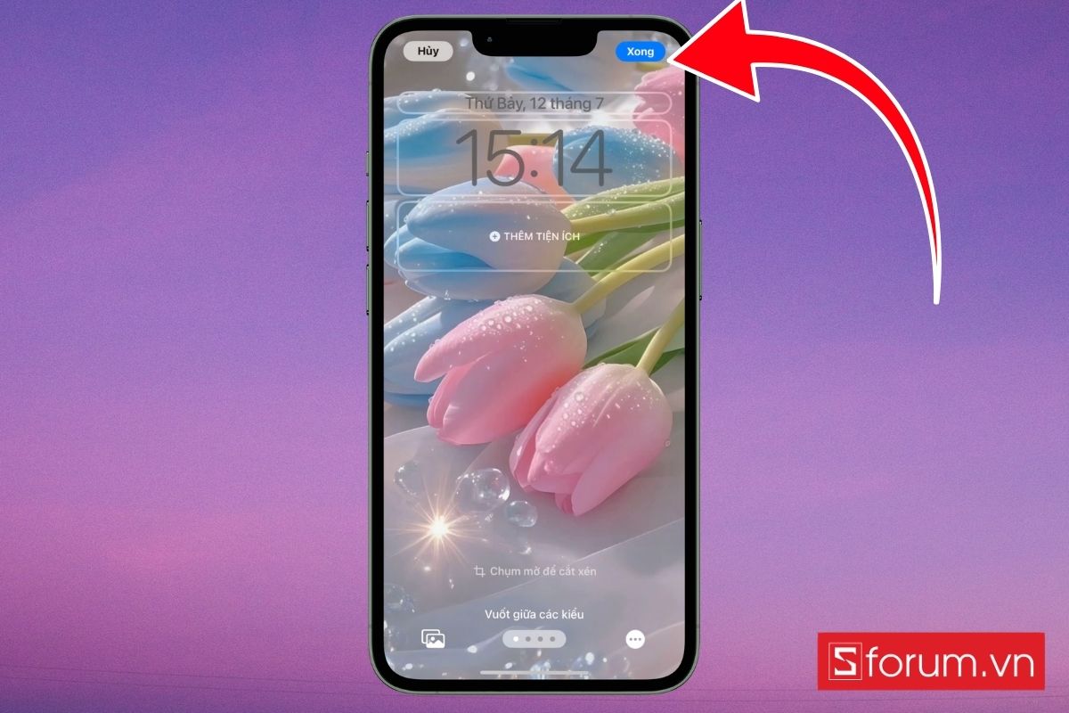 Nhấn Xong và lựa chọn áp dụng cho màn hình chính