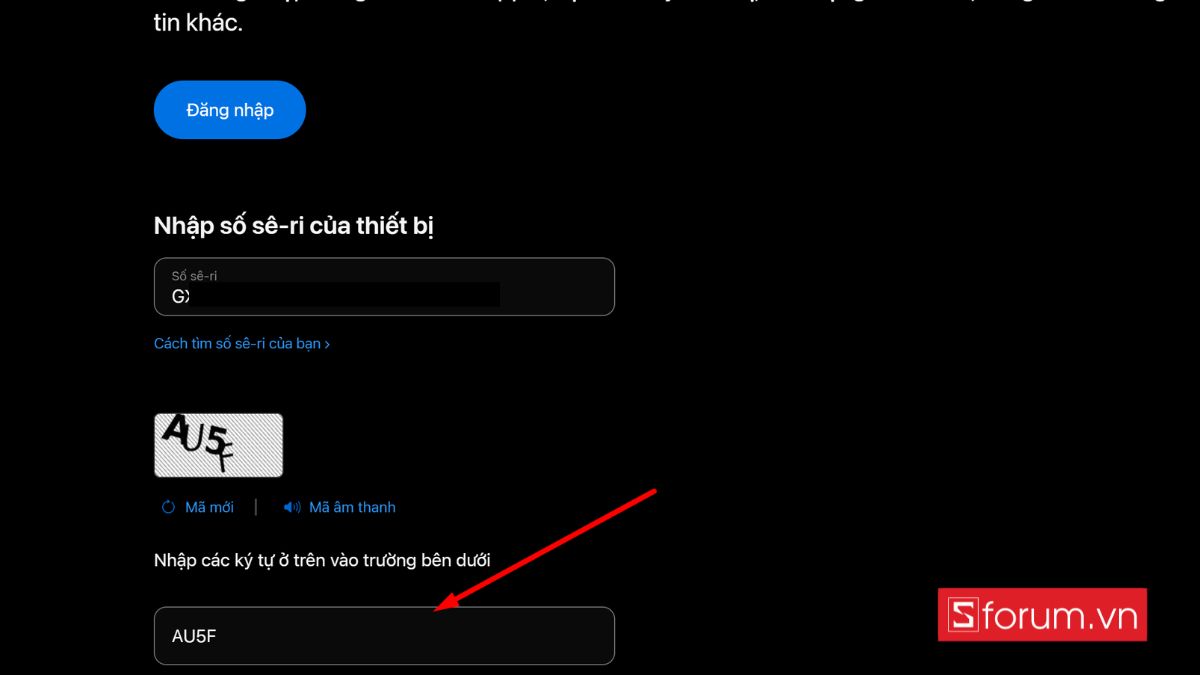 Hướng dẫn nhập CAPTCHA để xác minh người dùng khi check IMEI AirPods