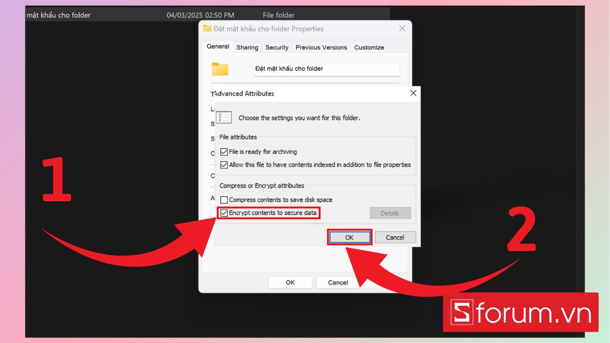 Đặt mật khẩu cho folder bằng tính năng mã hóa của Windows bước 3