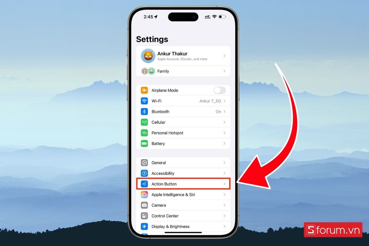 Tìm đến mục Action Button