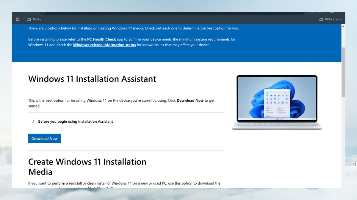 Truy cập trang tải chính thức của Microsoft