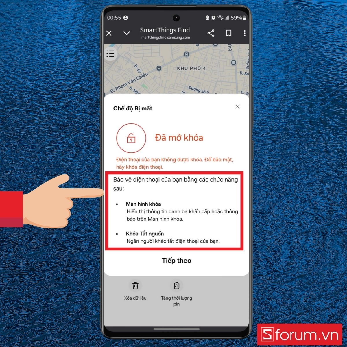 Find My Mobile Samsung cho phép đặt mã PIN và tin nhắn khi bật Chế độ bị mất