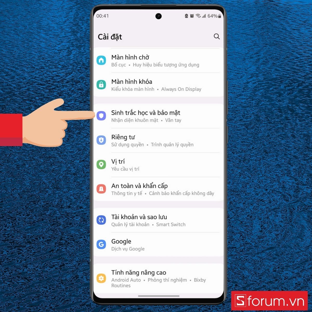 Cài đặt Find My Mobile Samsung: vào phần Sinh trắc học và bảo mật trên điện thoại Samsung