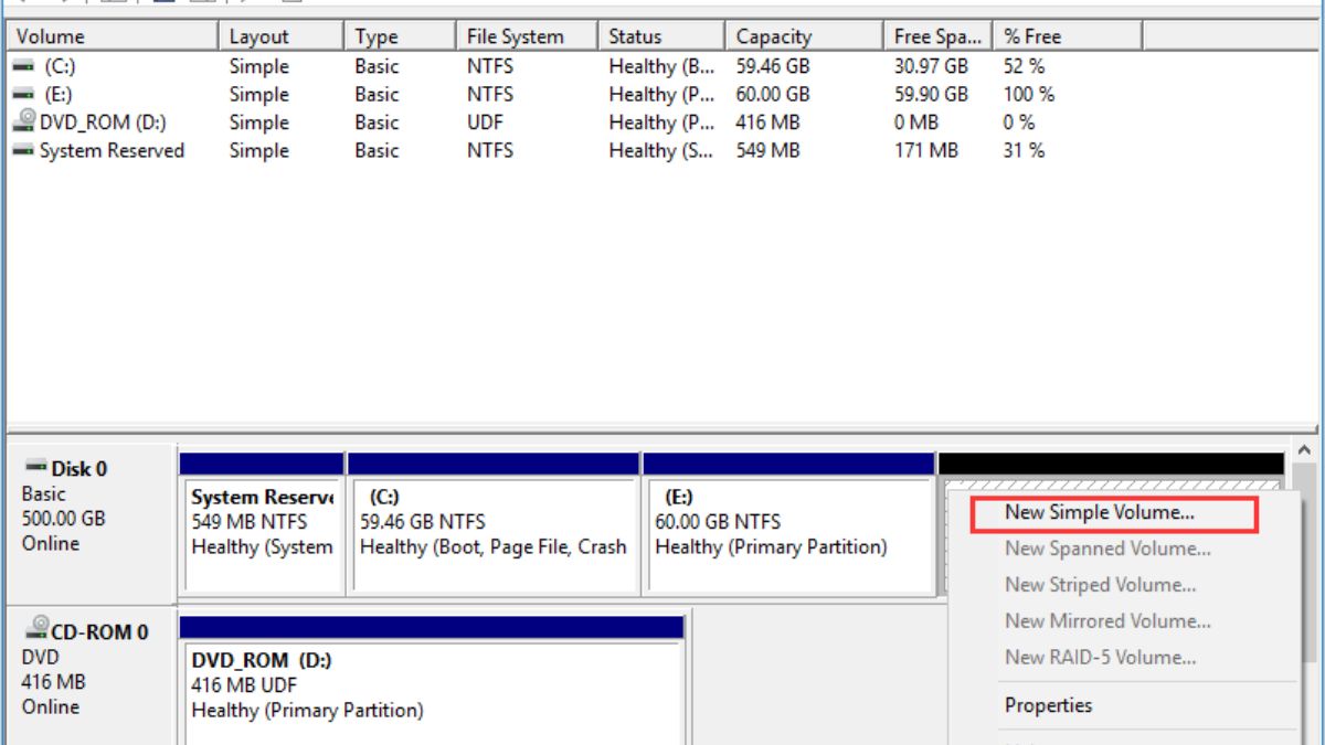 cách giúp hiện ổ cứng bị ẩn bằng Sử dụng Disk Management - bước  2