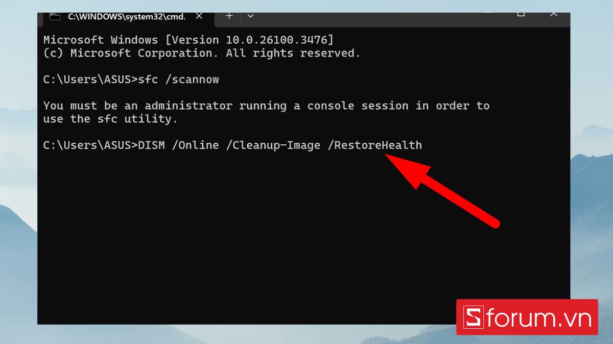 Cách sửa lỗi không mở được Windows Security Win 11 bằng cách chạy SFC và DISM - bước 3
