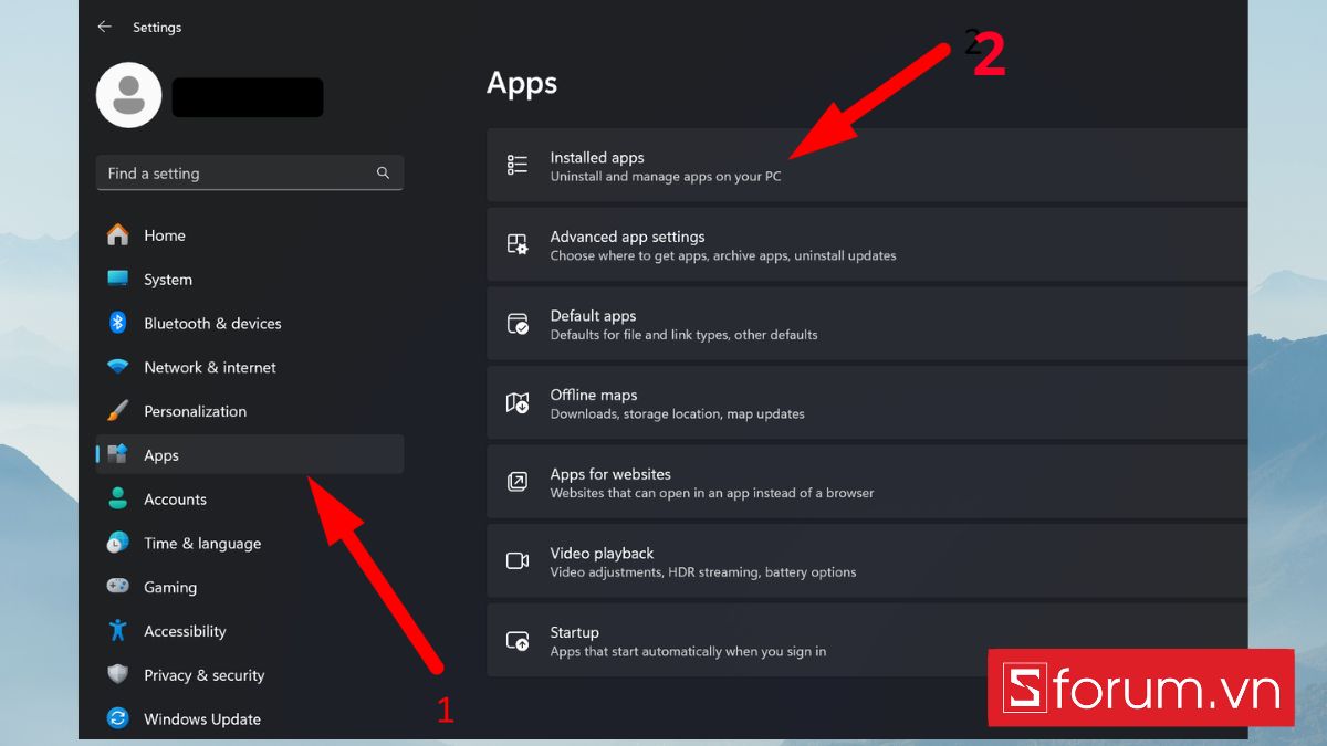 Cách sửa lỗi không mở được Windows Security Win 11 bằng cách sử dụng chức năng repair và reset - bước 1