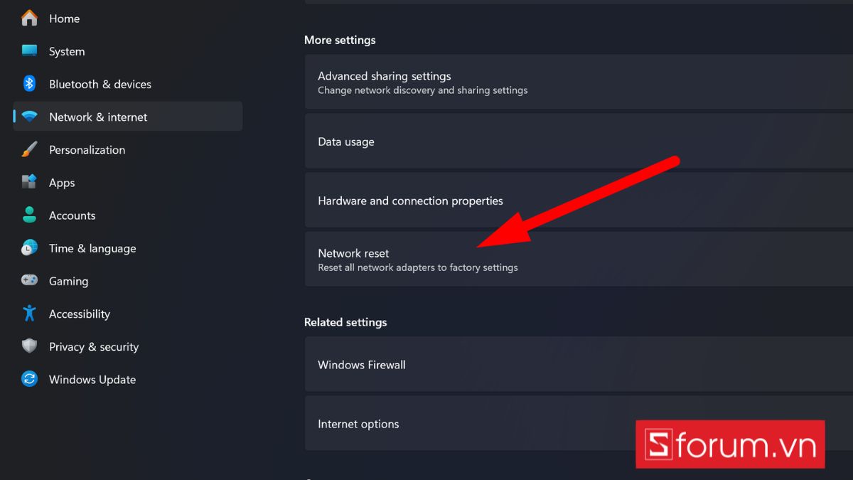 khắc phục laptop bị mất biểu tượng wifi win 11 bằng cách reset lại WIFI - bước 3