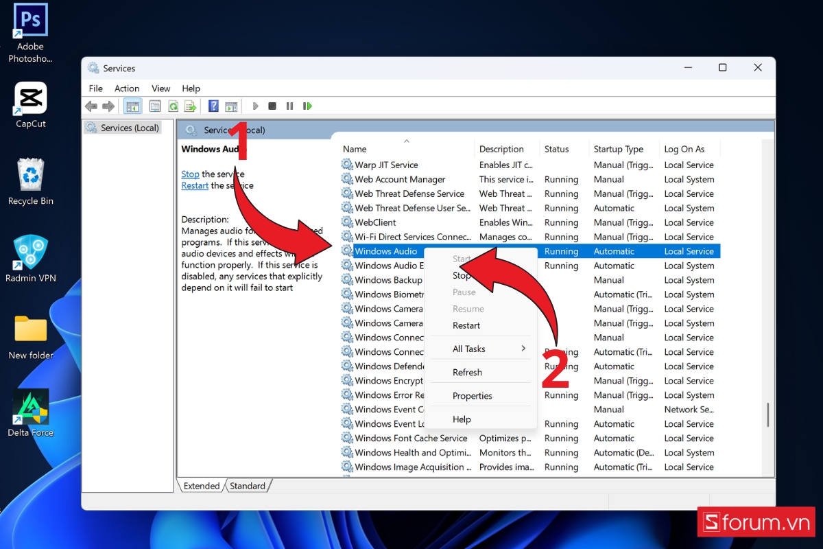 Sửa lỗi laptop bị mất tiếng bằng cách khởi động lại Audio Services bước 2