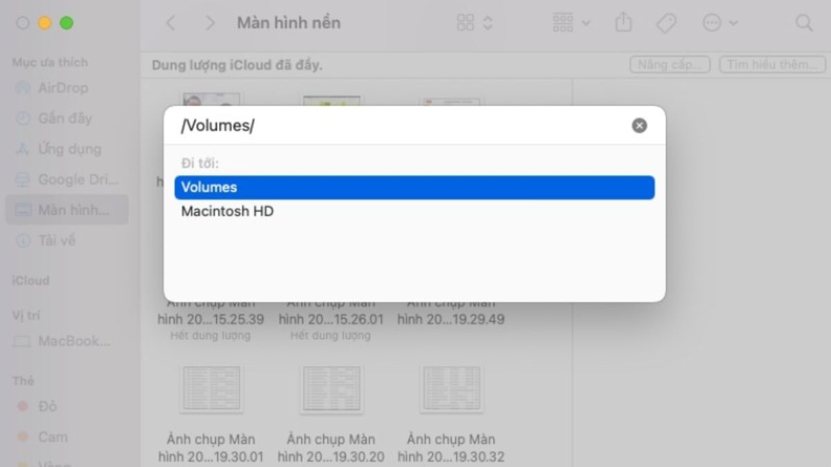 Cách khắc phục MacBook không nhận ổ cứng ngoài bằng cách Kiểm tra /Volumes/