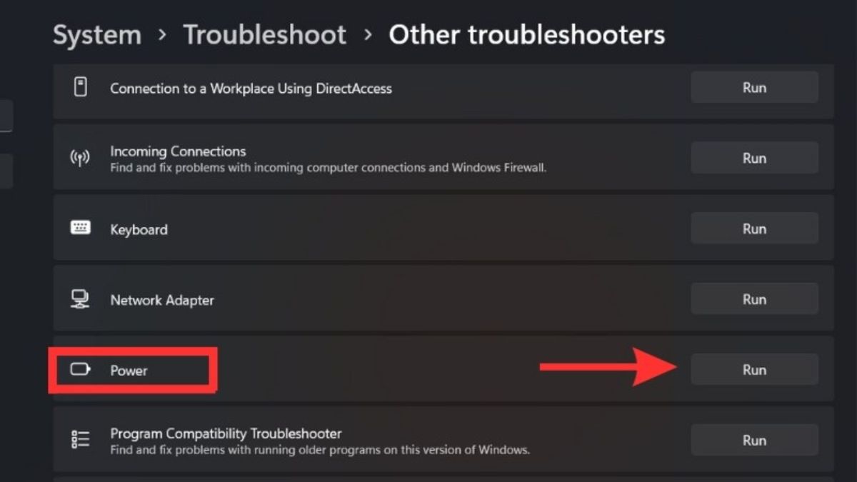 Tối ưu hóa điện năng bằng Power Troubleshooter - bước 3