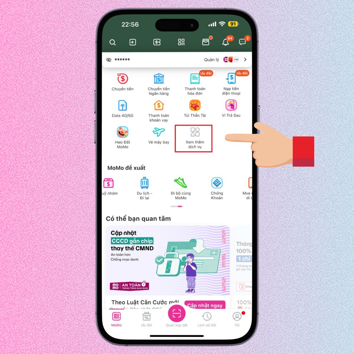 Chọn mục Xem thêm dịch vụ