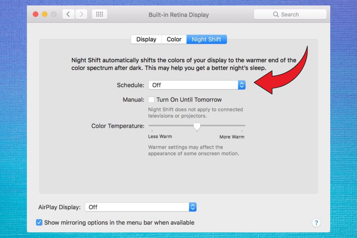 Bật night shift trên macOS bước 4