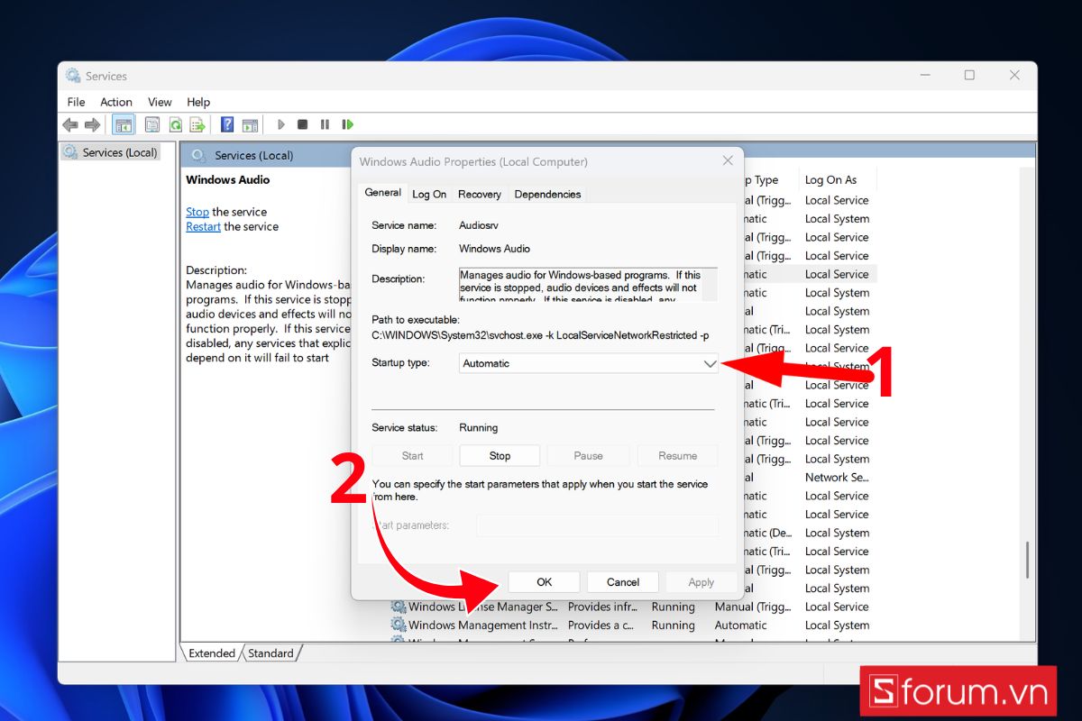 sửa lỗi No Audio Output Device Is Installed bằng kiểm tra service - bước 4