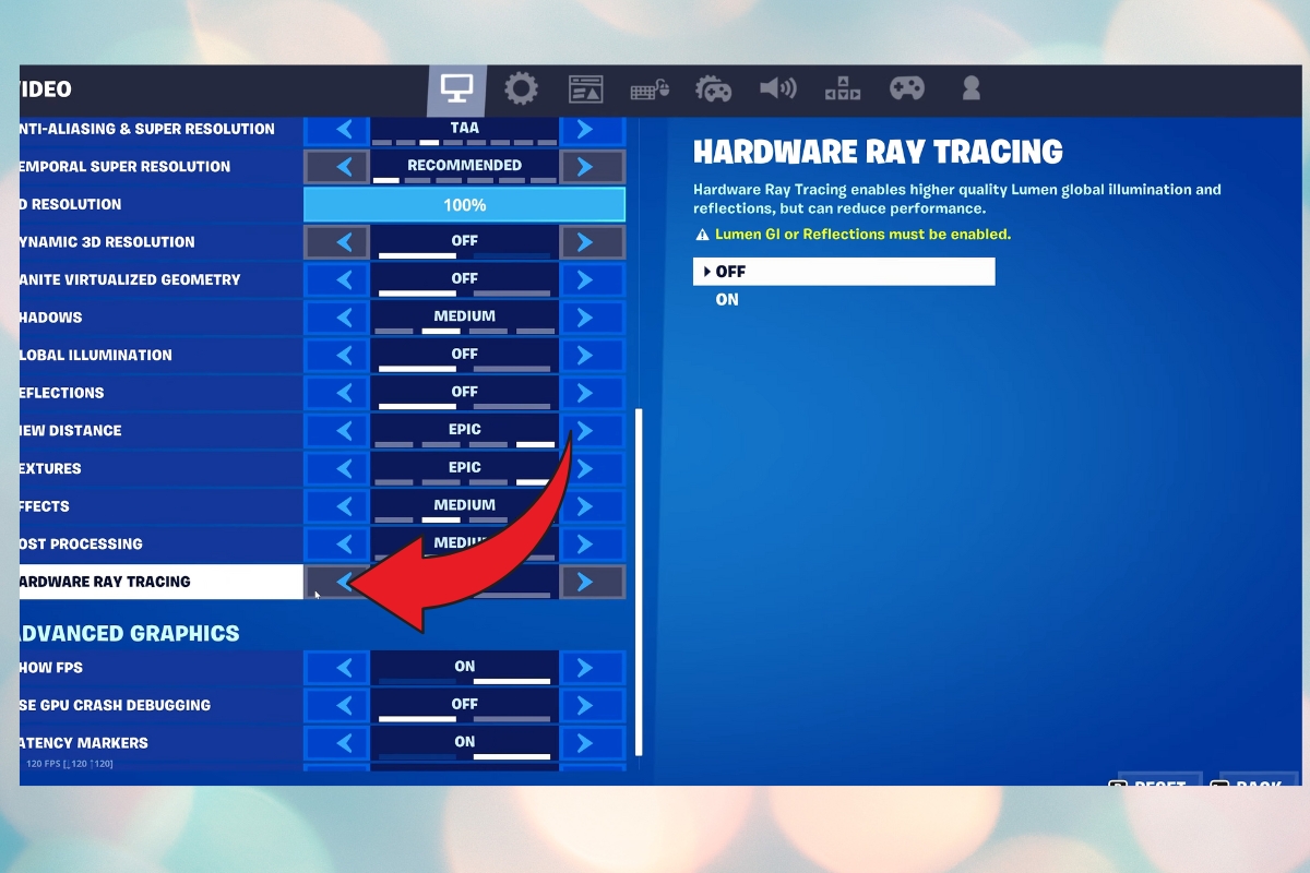 Cách bật ray tracing trong Fortnite bước 2