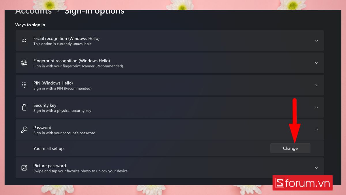 Thay đổi pass máy tính Win 11 thông qua Settings bước 3