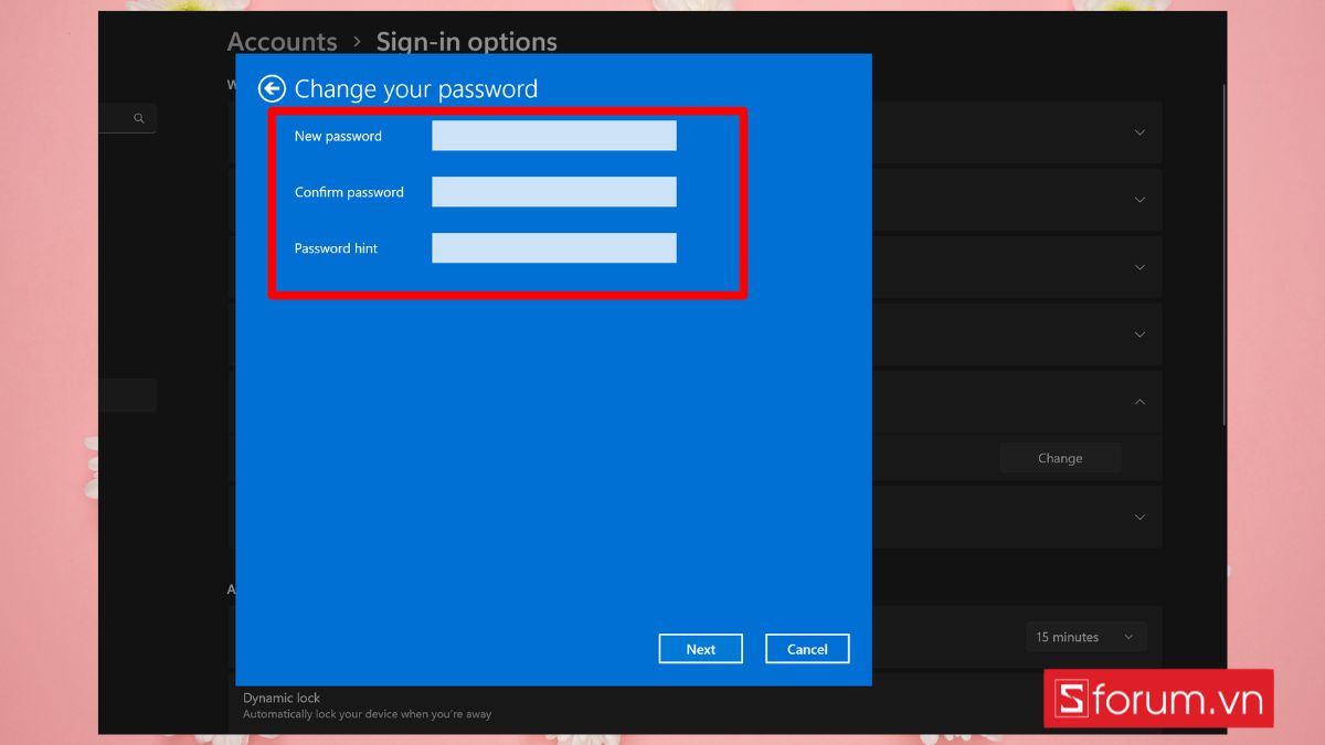 Thay đổi pass máy tính Win 11 thông qua Settings bước 5