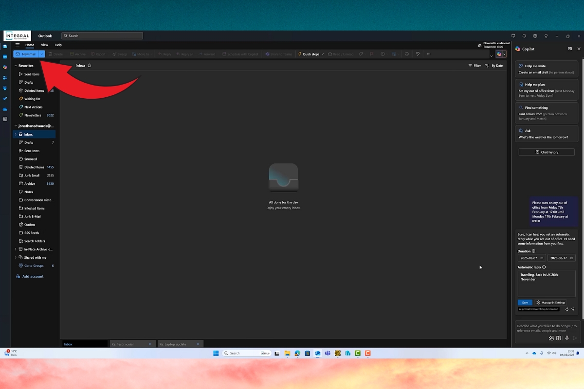 Hướng dẫn sử dụng Copilot AI trong Outlook tạo email bước 1