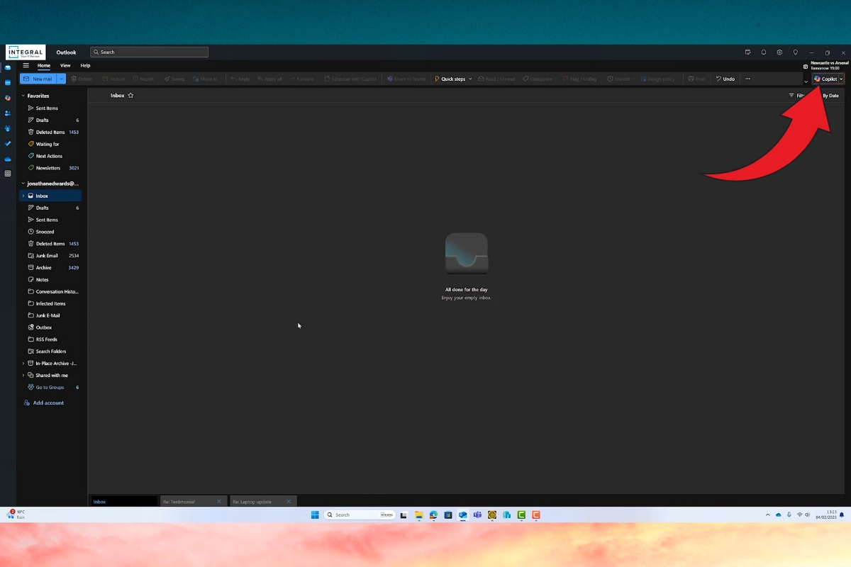 Hướng dẫn sử dụng Copilot AI trong Outlook đặt lịch hẹn bước 1
