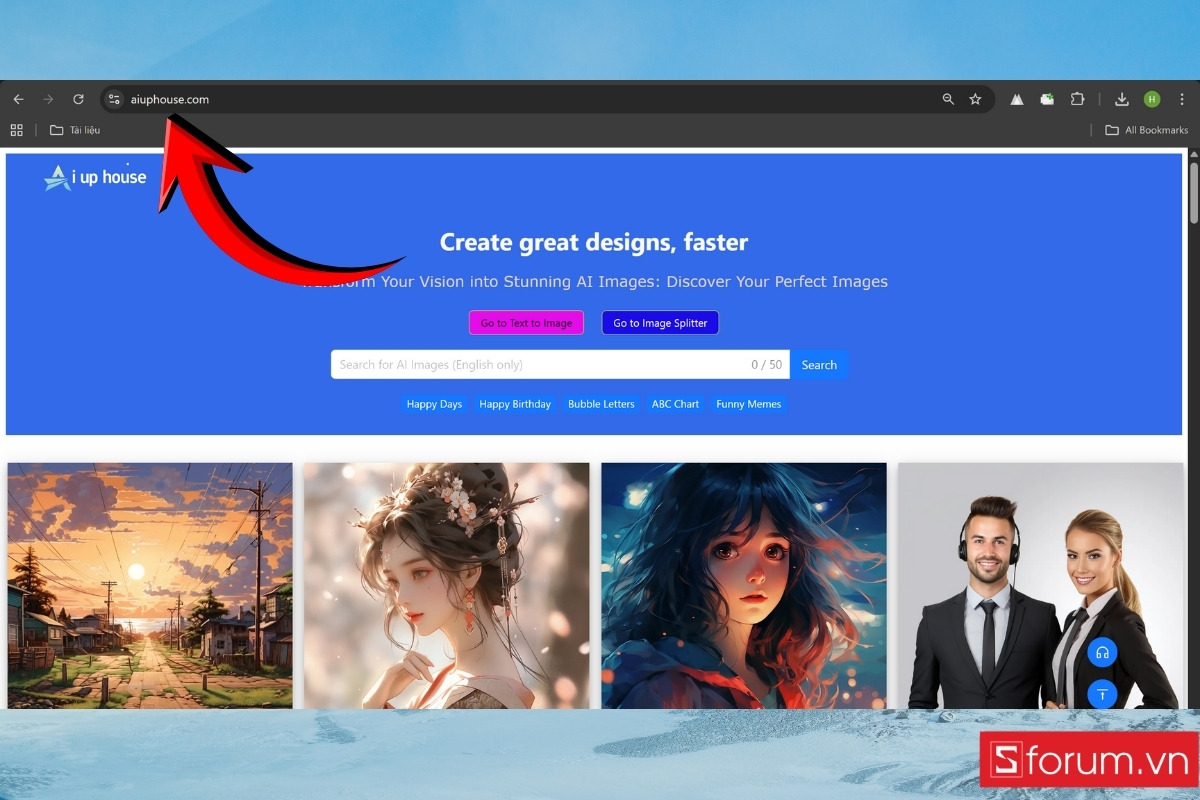 Cách tìm và tải ảnh AI trên AI Up House truy cập AI