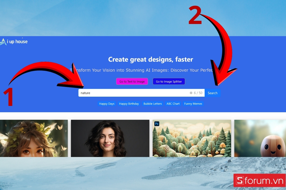 Cách tìm và tải ảnh AI trên AI Up House nhập từ khóa
