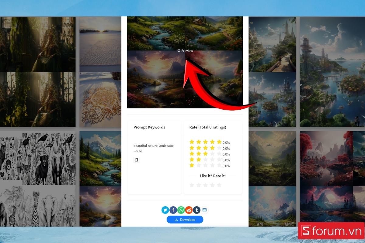 Cách tìm và tải ảnh AI trên AI Up House xem trước ảnh