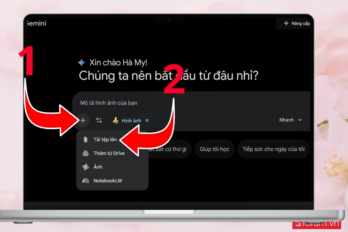 Cách tạo ảnh chân dung selfie pháo bông AI bằng Google Gemini tải tệp lên
