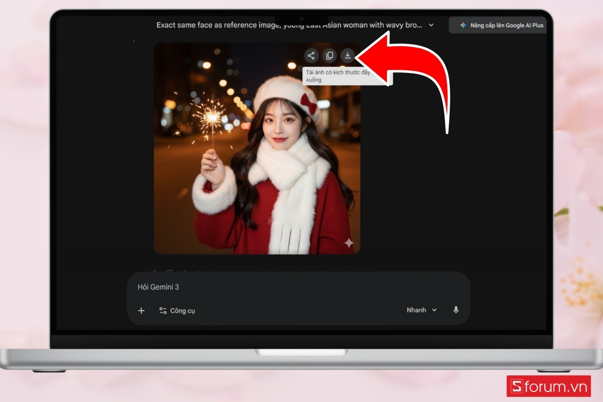 Cách tạo ảnh chân dung selfie pháo bông AI bằng Google Gemini tải ảnh về