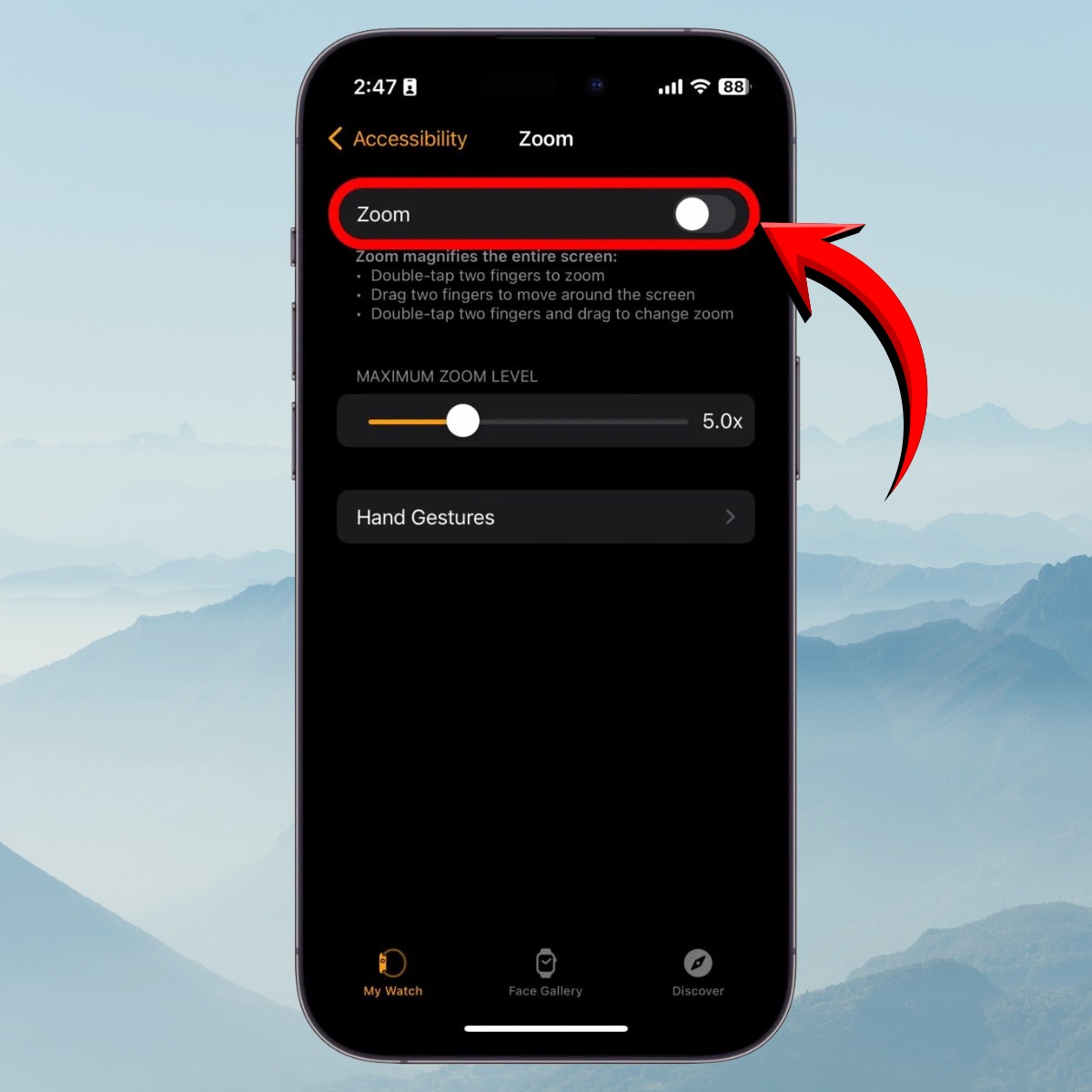 Gạt công tắc Zoom sang Tắt