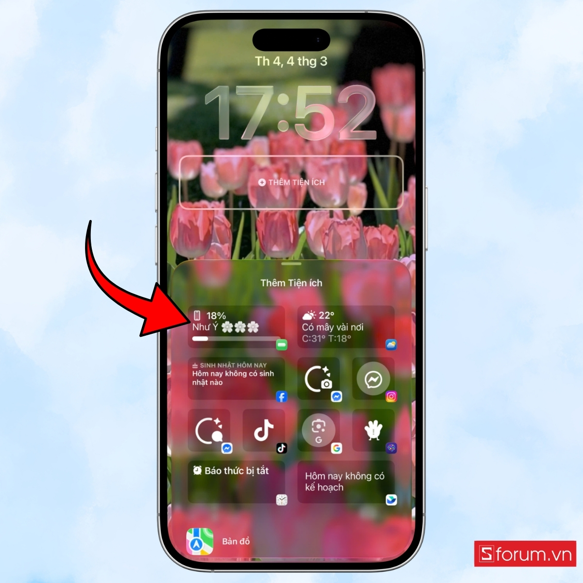 Cách đặt màn hình khóa 8/3 trên iPhone chọn tiện ích 