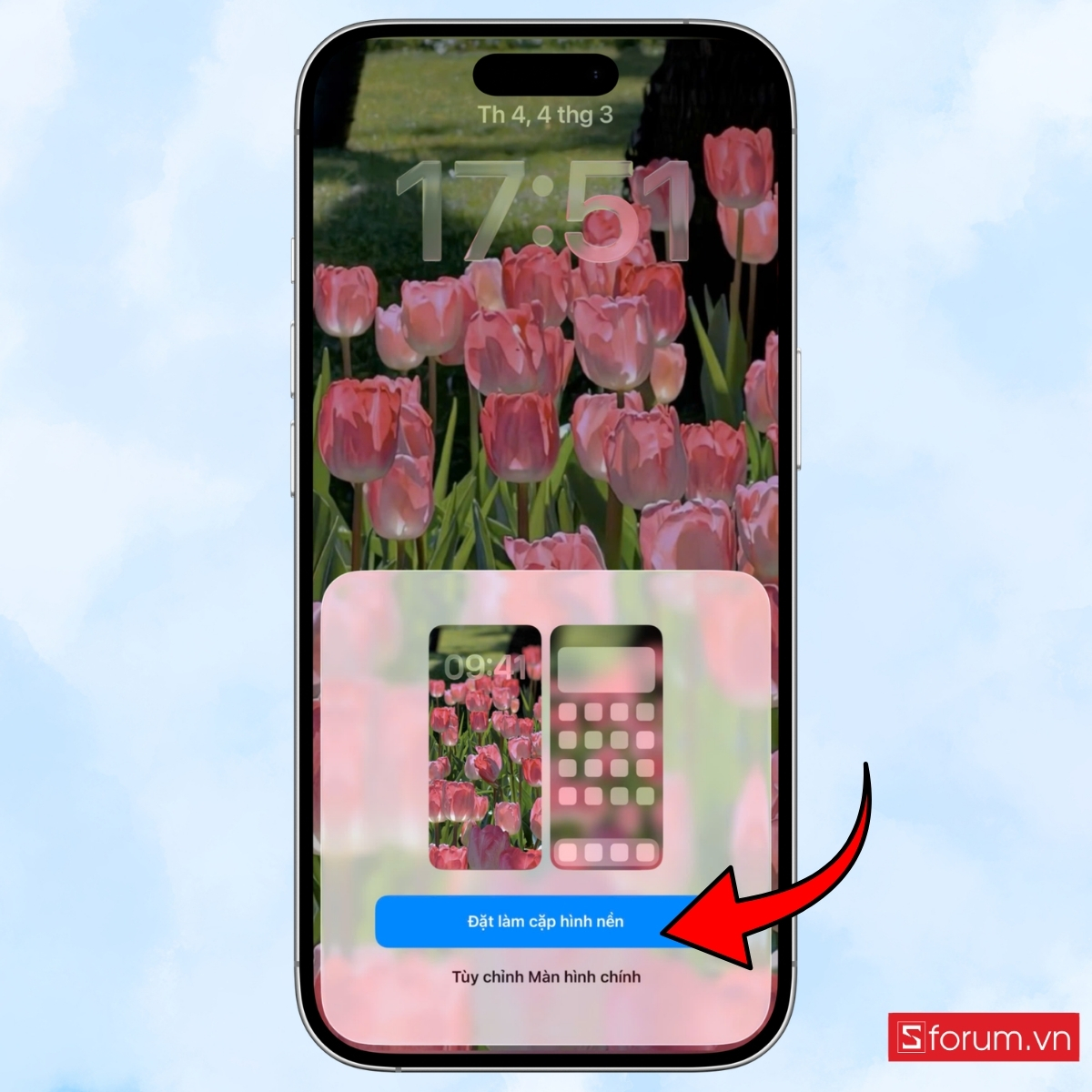 Cách đặt màn hình khóa 8/3 trên iPhone đặt làm hình nền cặp