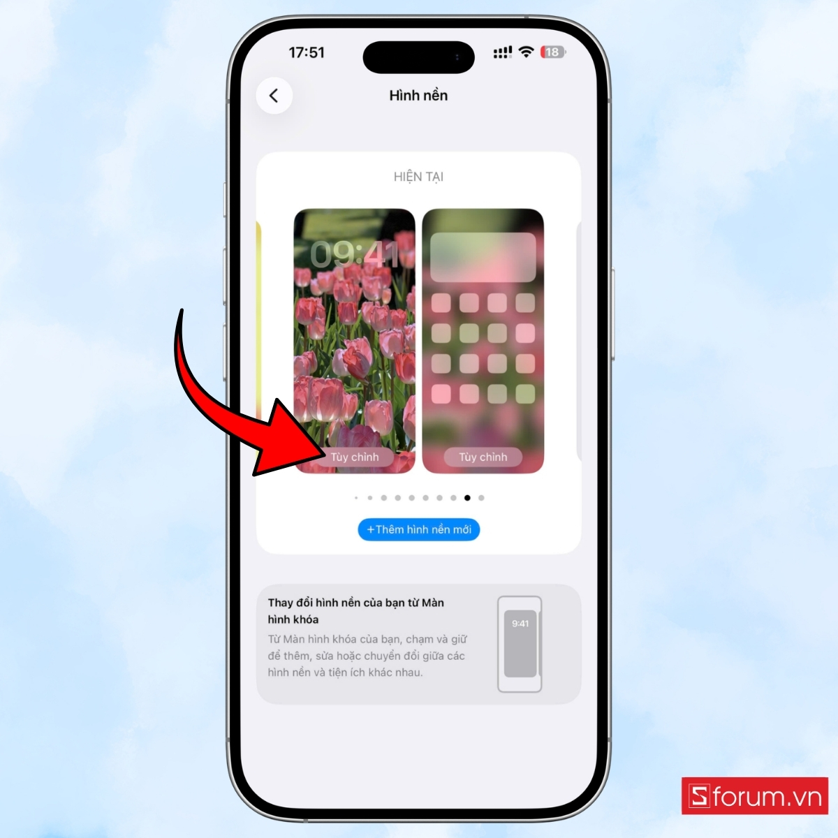 Cách đặt màn hình khóa 8/3 trên iPhone chọn Tùy chỉnh