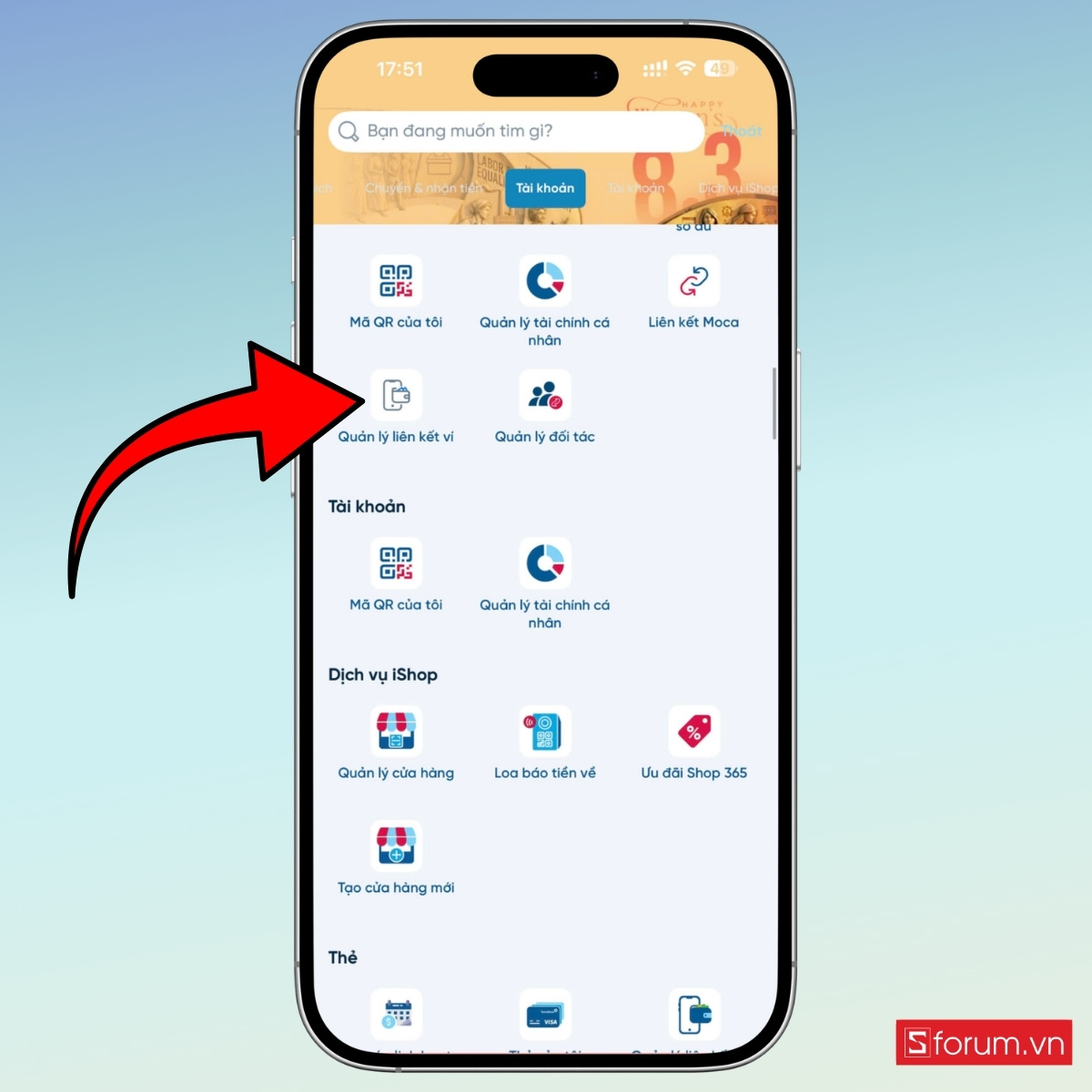 Cách huỷ liên kết MoMo với ngân hàng thông qua Internet Banking bước 2