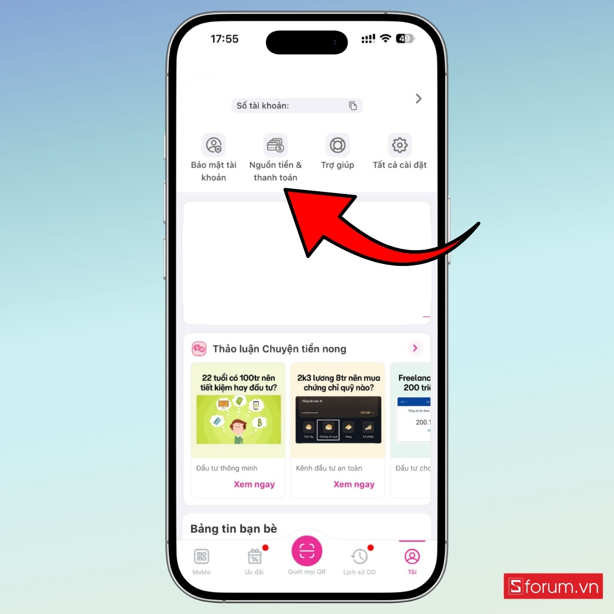 Cách huỷ liên kết MoMo với ngân hàng trực tiếp trên ứng dụng bước 2