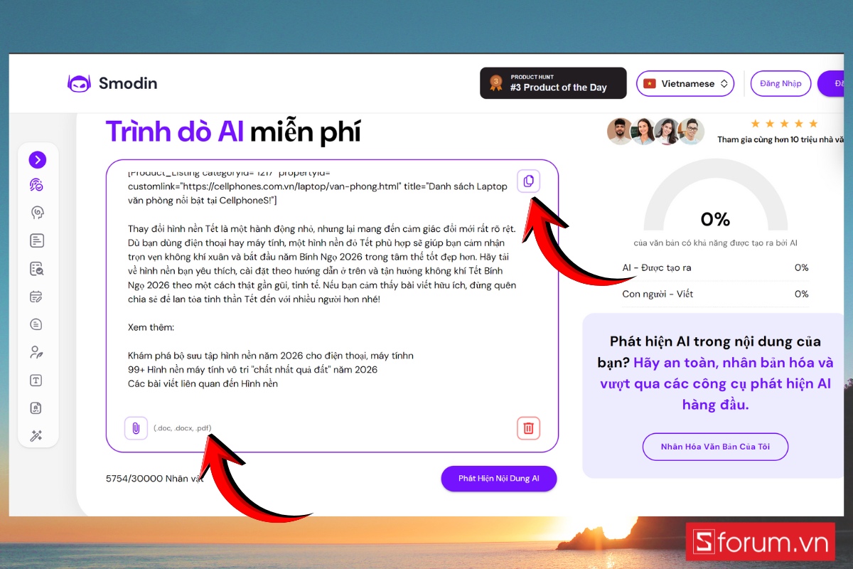 Hướng dẫn cách sử dụng Smodin AI content detector dán văn bản