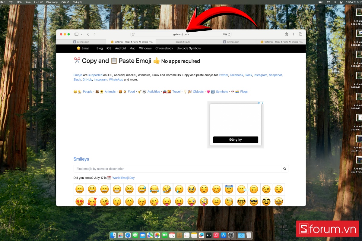 Cách mở Emoji trên MacBook qua trang web bước 1