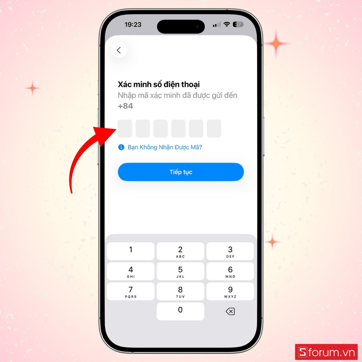 Điền mã xác nhận đã được gửi về