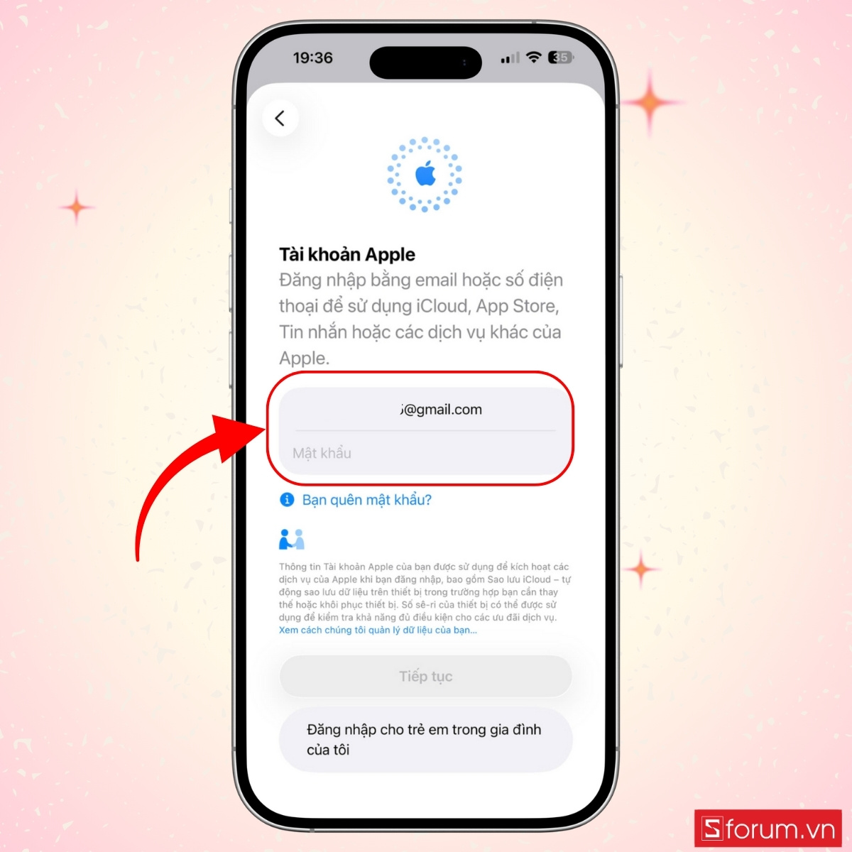 Điền email và mật khẩu