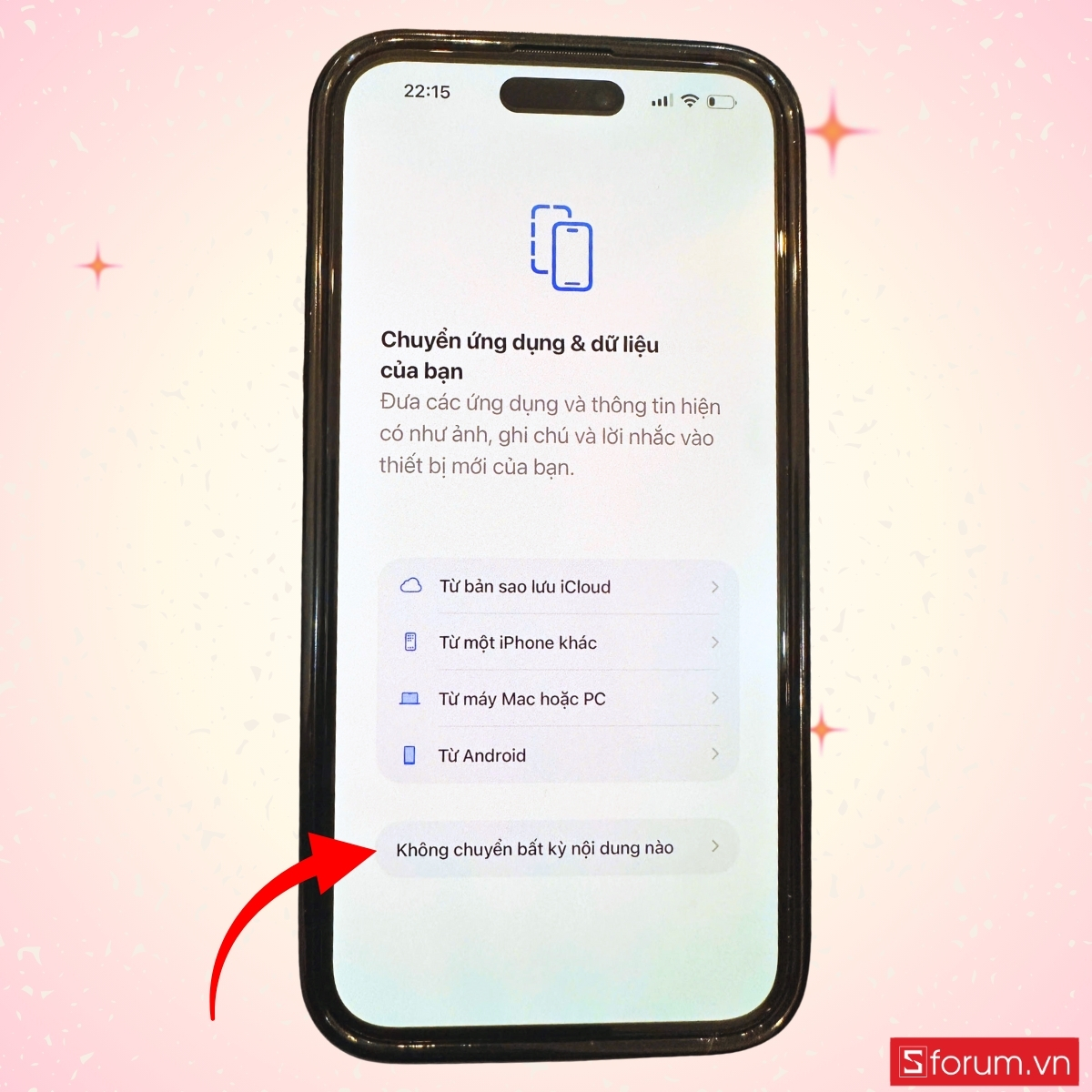 Chọn Không chuyển bất kỳ dữ liệu nào