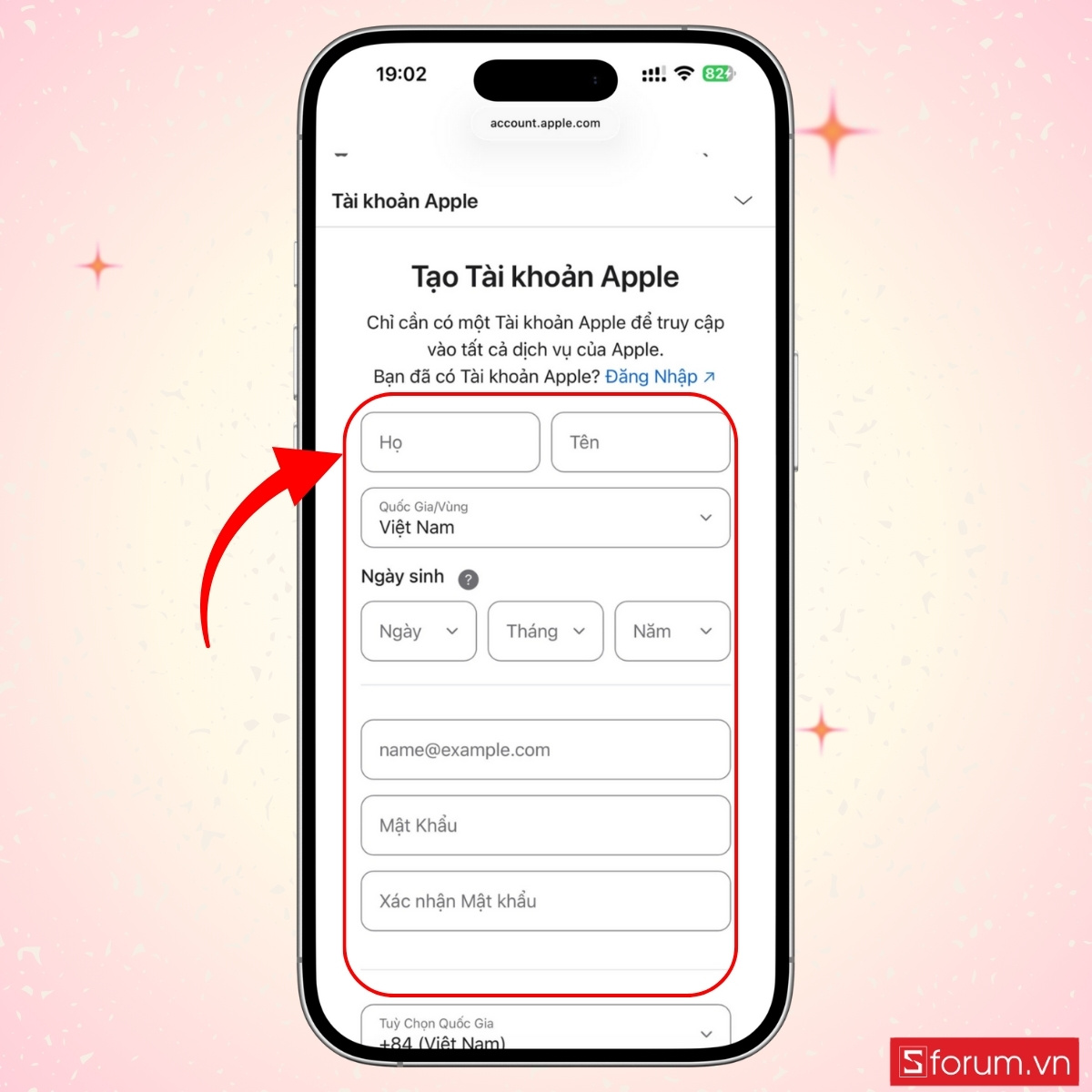 Điền thông tin cá nhân và Gmail