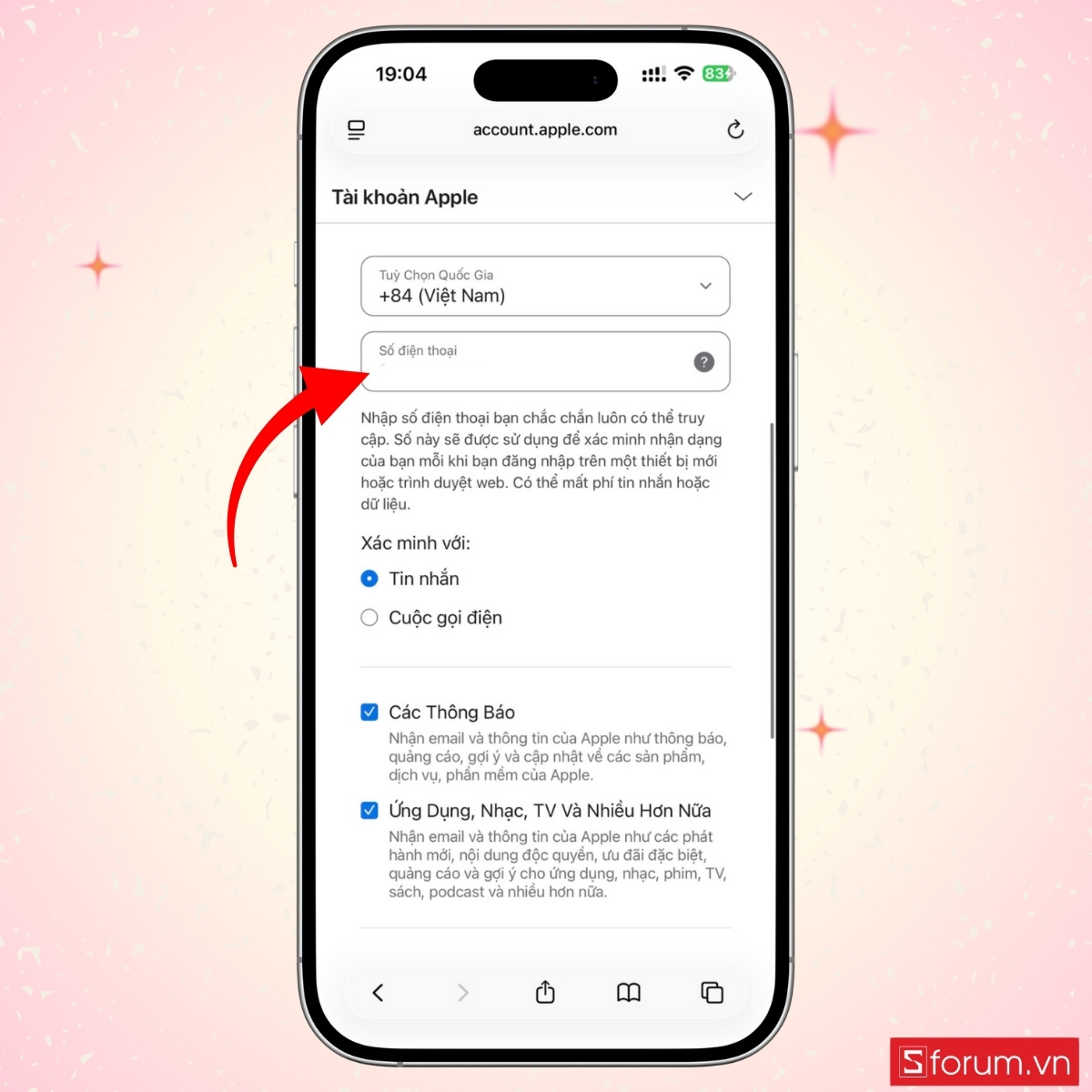 Thêm số điện thoại xác minh