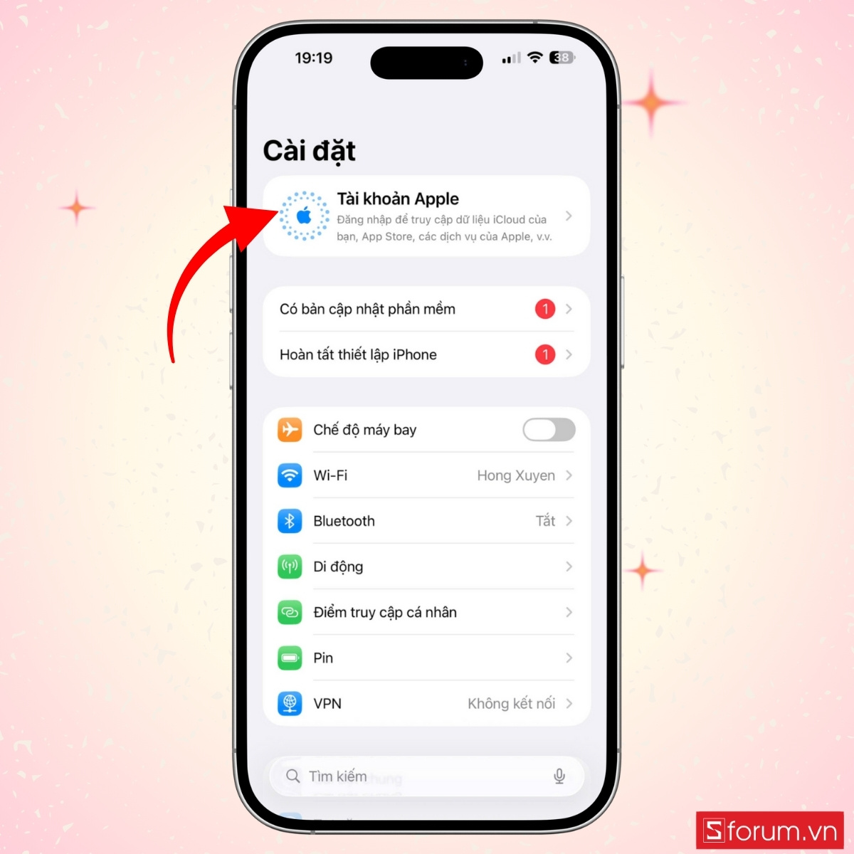 Mở cài đặt và bắt đầu tạo tài khoản mới