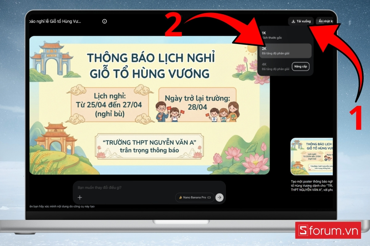 Các bước tạo mẫu thông báo nghỉ lễ bằng AI bước 8